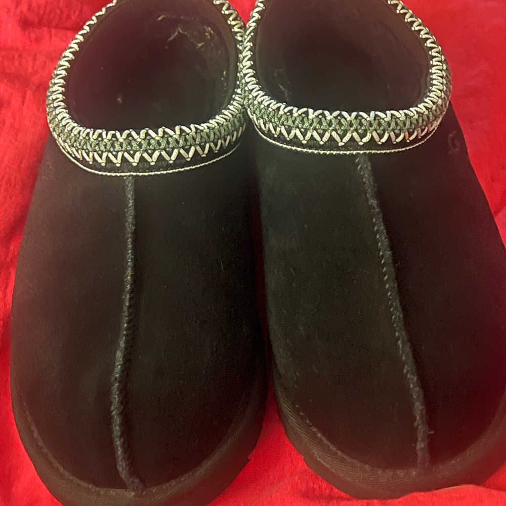 UGG Black and White Cozy Slippers with Braided Trim